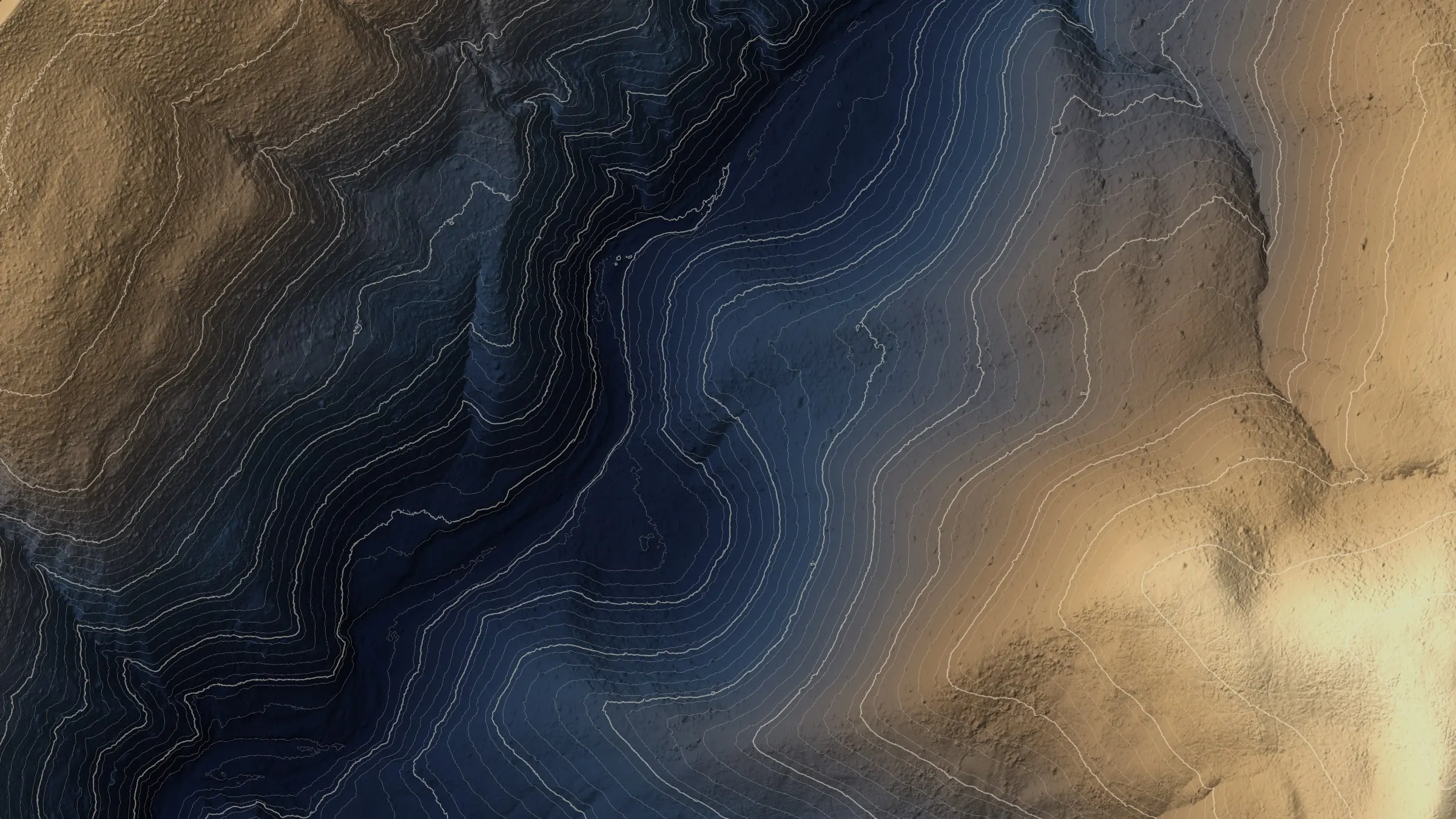 Bare earth elevation model from drone LiDAR drawn as a topographic sheet, contours every ten feet with a heavier line every forty, over steep dissected ground.